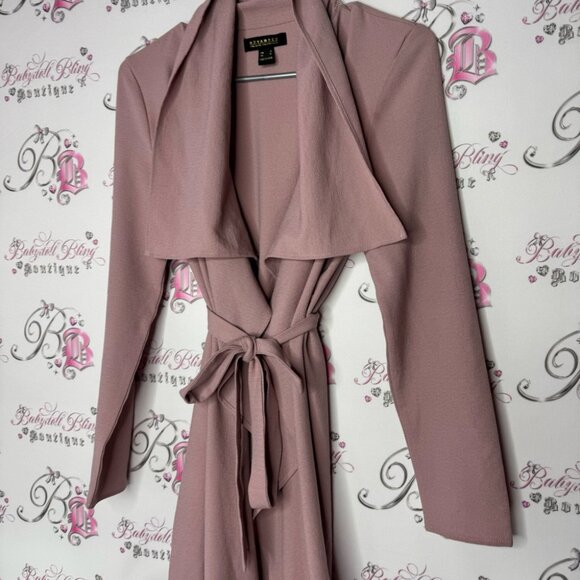Revamped coat jacket cardigan wrap with waist tie belt dusty rose blush pink - Picture 3 of 12